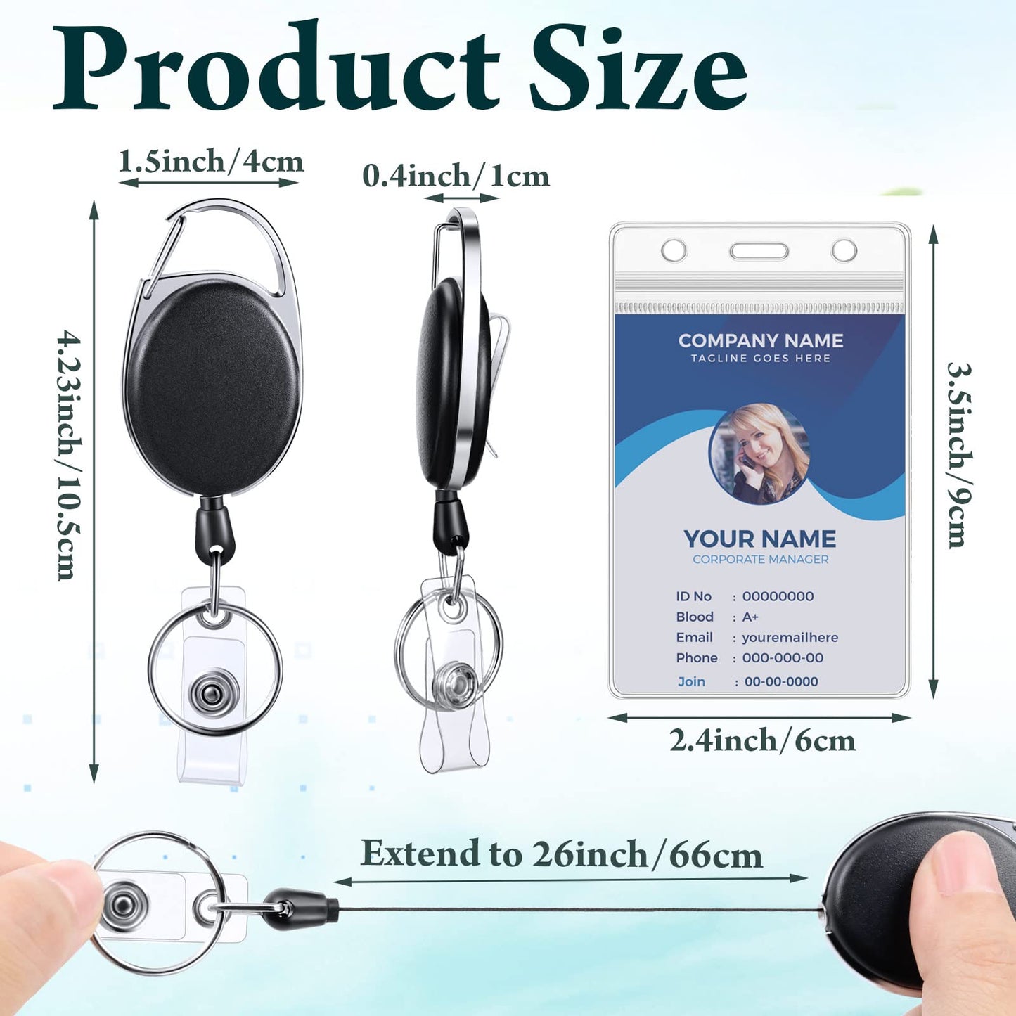 Laumoi 60 Pack Heavy Duty Retractable Badge Holder Reel with Belt Clip Keyring and Waterproof Vertical ID Card Holders for ID Name Card Keychain Badge, Black