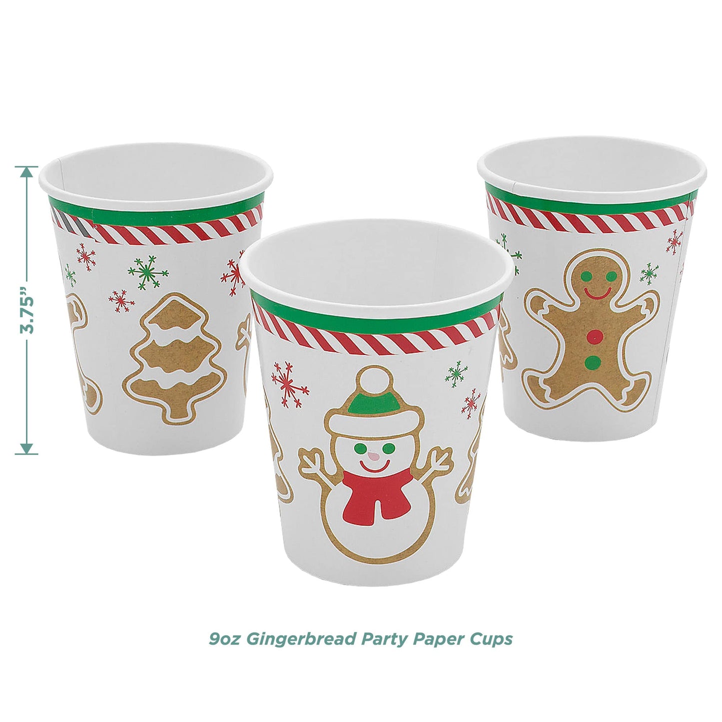 HOME & HOOPLA Gingerbread Man Shaped Paper Dessert Plates, Napkins, Cups, Table Cover, and Hanging Garland for Christmas Holiday and Winter Parties (Serves 16)