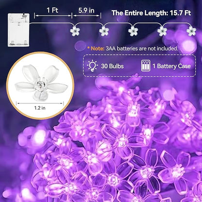 ITICdecor Flower String Lights 15FT 30LED Fairy Lights Battery Operated Indoor&Outdoor Twinkle Lighting Bedroom Decor for Party Wedding Xmas Tree(Purple)
