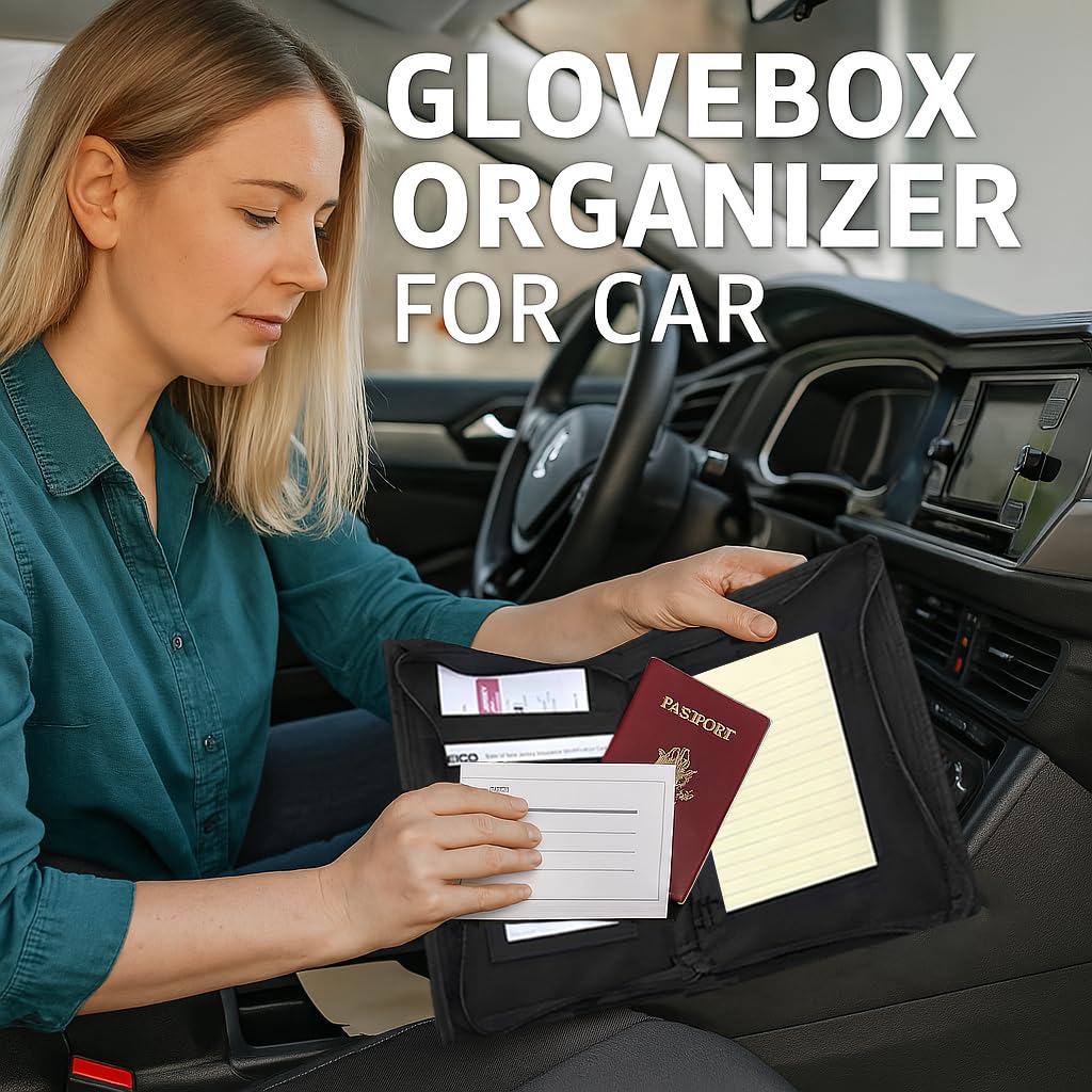Car Registration and Insurance Card Holder, Glove Box Organizer Vehicle Document Wallet with Clear Compartments, Auto Document holder for Driver License, Car Insurance Vehicle Registration (Black)