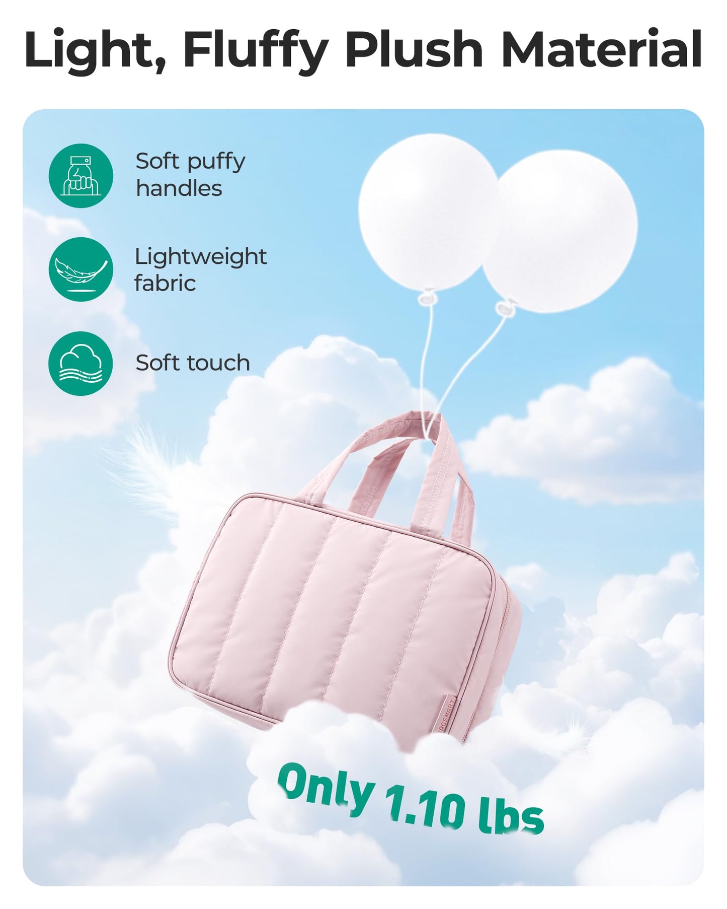 BAGSMART Travel Toiletry Bag for women, Portable Hanging Hook Makeup Bag Organizer, Waterproof Makeup Cosmetic Bag, for Full-Size Accessories, Toiletries, Camel