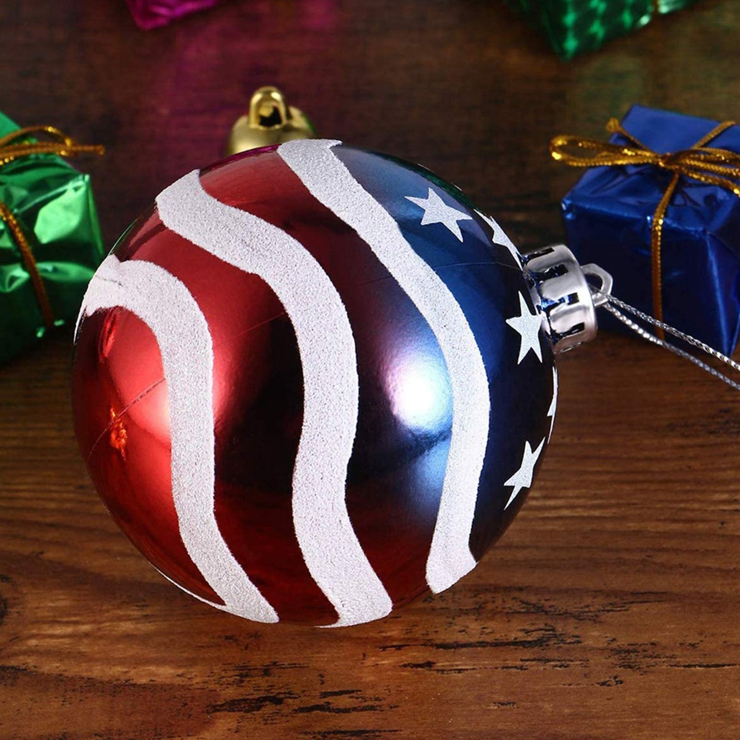 Iceyyyy 16 Pcs Independence Day Ball Ornament - 4th of July Patriotic Hanging Ball Decoration American Flag Ornament for Independence Day, Christmas Tree, USA Themed Party Supplies (16)