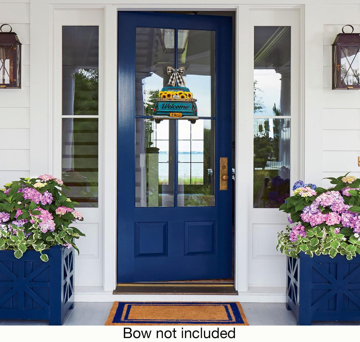 Interchangeable Welcome Sign for Front Door Blue Farmhouse Truck Decor Hanging Sign with 11 Interchangeable Seasonal and Holiday Decor Signs 12x14 in. (Blue Farmhouse Truck)
