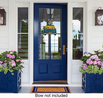 Interchangeable Welcome Sign for Front Door Blue Farmhouse Truck Decor Hanging Sign with 11 Interchangeable Seasonal and Holiday Decor Signs 12x14 in. (Blue Farmhouse Truck)