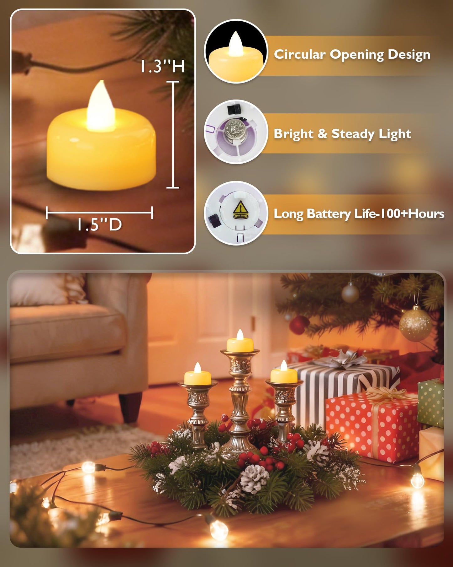 Raycare 50Pack Flameless Candles, Battery Operated LED Tea Lights, Long Lasting Fake Candles, Electric Candles for Wedding, Holiday Party, Centerpieces, Home Decor, Halloween, Christmas