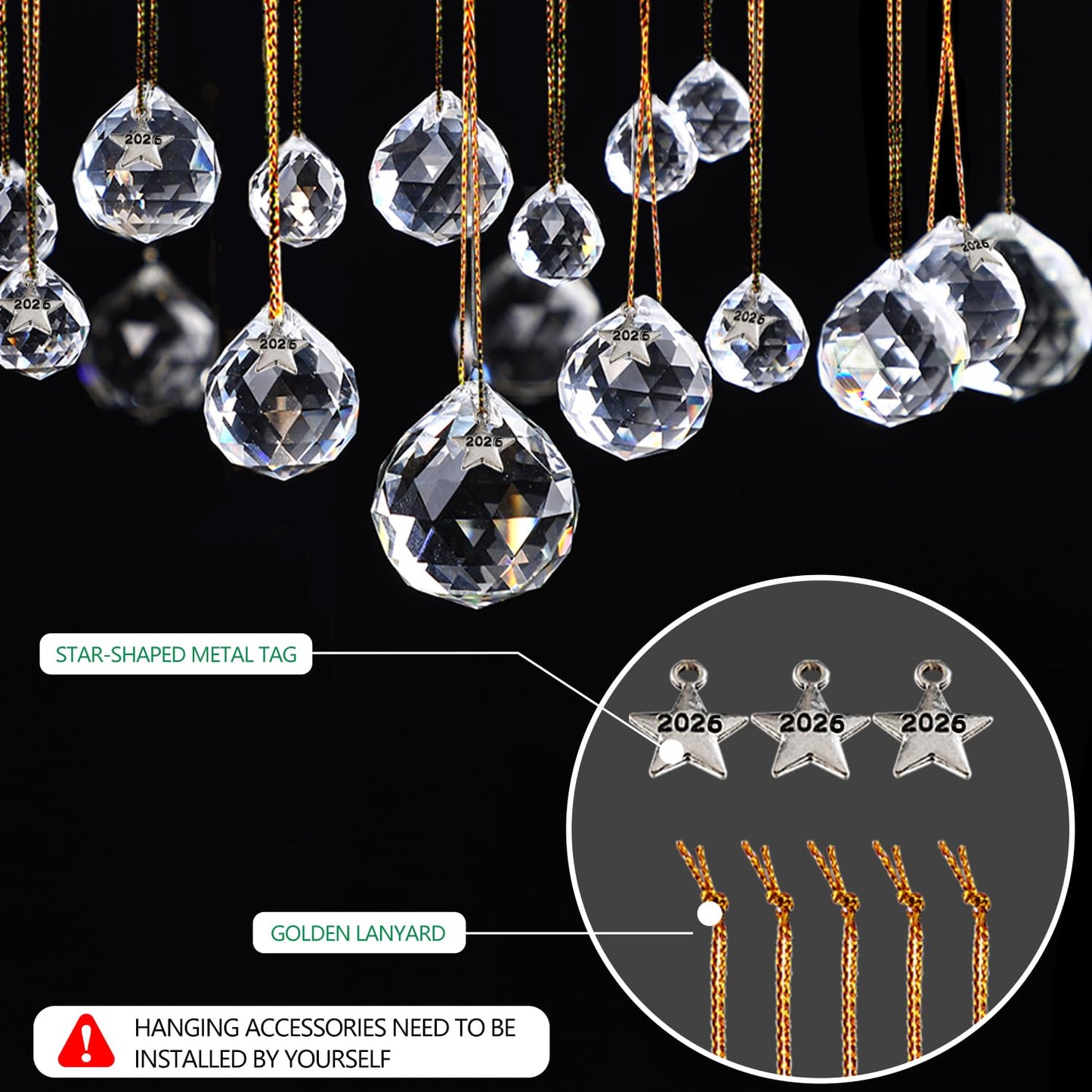 LOULIQIGIFT 13pcs 2026 Crystal Ball Hanging Ornaments Chandelier Crystals