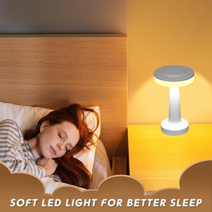 Riakrum Set of 2 LED Portable Cordless Table Lamp with Touch Sensor 3 Color Stepless Dimming Rechargeable Battery up to 15 Hours Cordless Table Light Wireless Lamp for Nursery(White,4 Pcs)