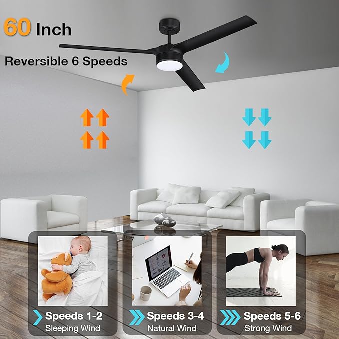 cumilo 60 Inch Smart Ceiling Fans with Lights and Remote,Quiet DC Motor,3 color for Outdoor Indoor Modern Farmhouse Ceiling Fan works with Alexa WIFI APP,Modern White Ceiling Fan for Bedroom Patio