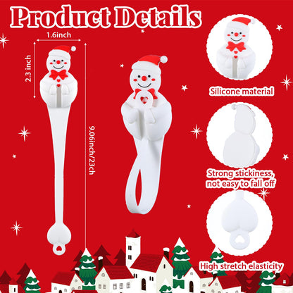 XunYee 12 Pcs Christmas Winter Snowman Garland Hangers for Mantle,Snowman Shaped Fireplace Garland Hanger, Xmas Ties Stocking Holder, Reusable Silicone Adhesive Straps for Stairways Banister Staircase
