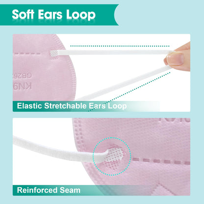 LEMENT KN95 Face Masks,50 Pack 5-Ply Breathable Cup Dust Disposable Masks For Adults,Pink