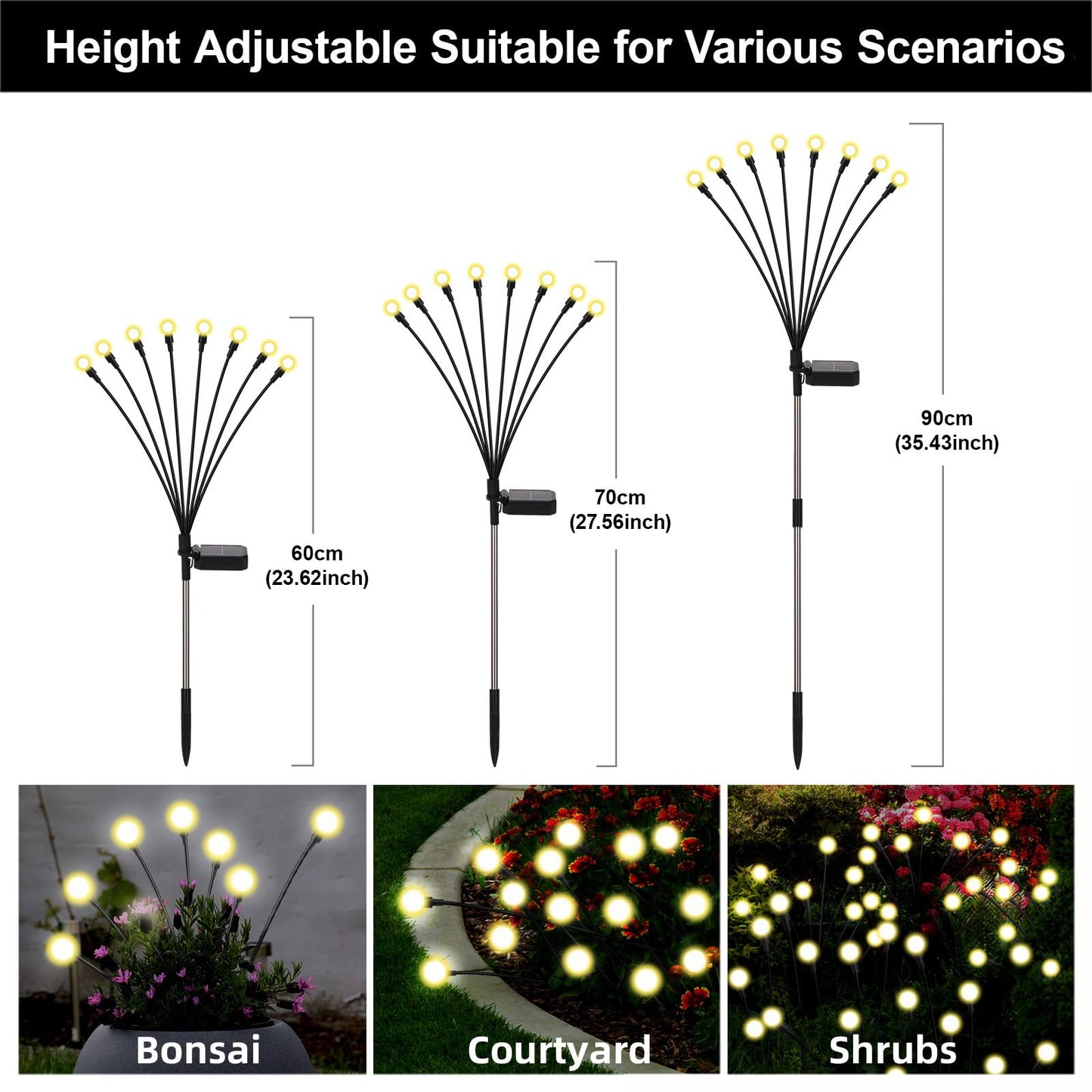 Petriveil Solar Firefly Lights Warm White, 8 Modes 800mAh Swaying Firefly Yard Lights Solar Powered Outdoor Waterproof for Outside Yard Patio Lawn Pathway Walkway Stake Christmas Garden Decor (4 Pack)