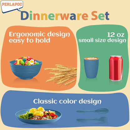 Wheat Straw Dinnerware Set 40-Piece Service for 8 Unbreakable Dishes Set Plates and Bowls Sets Drinking Glasses Microwave Safe Dish Set Lightweight Dinnerware Set for Home & Kitchen - Yellow