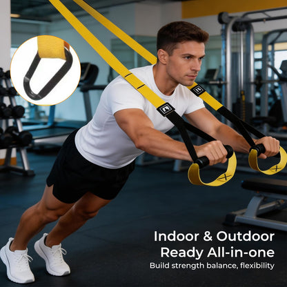 Home Suspension Training Kit, Suspension Trainer Straps with Adjustable Extension for Full-Body Workout at Home or Outdoors, Portable Gym Equipment with Handles, for All Fitness Levels Suspension Trainer,2 Packs Resistance Loop Exercise Bands