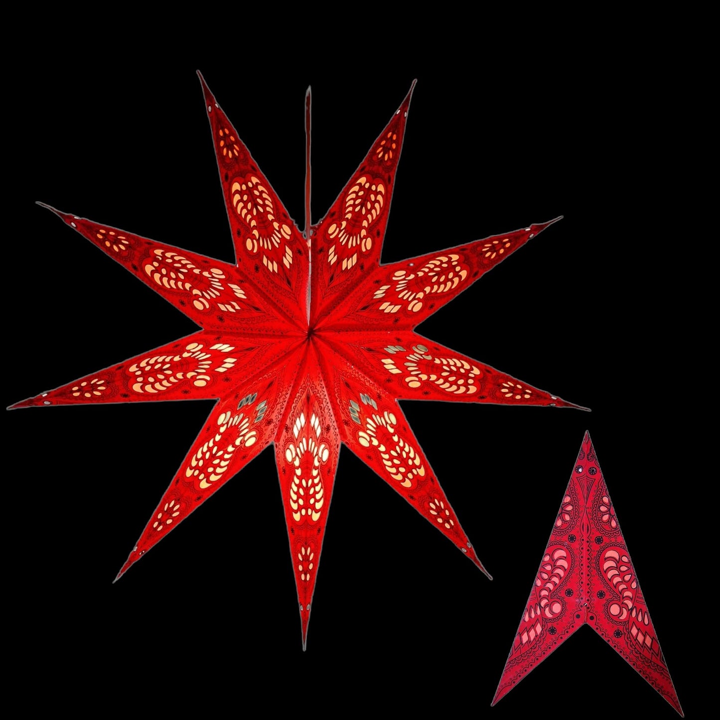 YEPSIO Lantern Lampshade 9 Pointed Paper Star Light Shades Large 60cm Star Hanging Decorations for Christmas Wedding Home Decoration Birthday Party (Red, Black)
