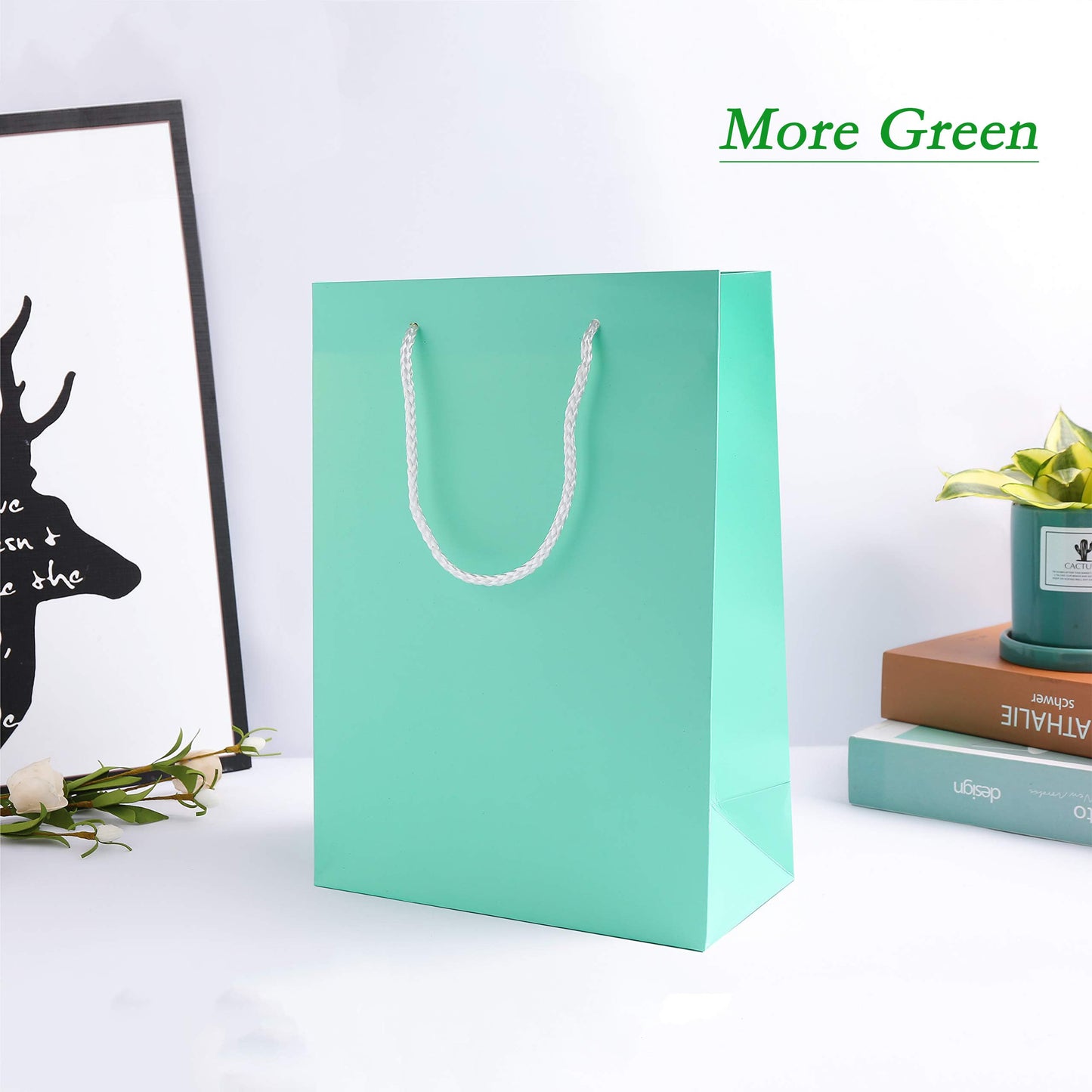 SHIPKEY 10 Pack Aquamarine Green Gift Bags with Tissue Paper | 8x4x11inch Bridesmaid Gift Bag, Wedding Paper Bag, Medium Shopping Bags for Gifts (20x10x28cm)