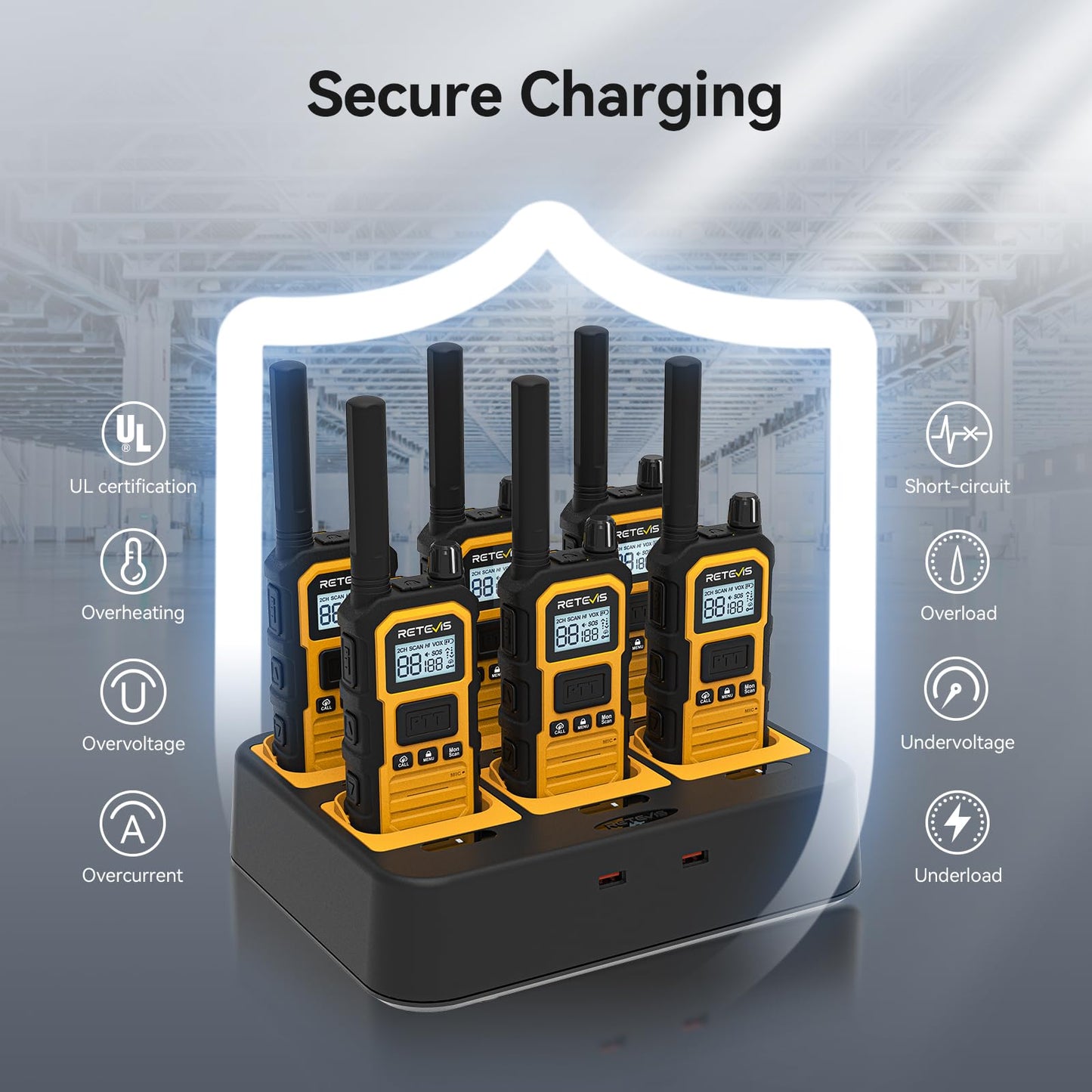 Retevis RB48 Plus Walkie Talkies Long Range, Heavy Duty Rechargeable GMRS Two Way Radios, IP67 Waterproof, Shock Resistant, NOAA, VOX,Emergency Radios(6 Pack with Gang Charger)
