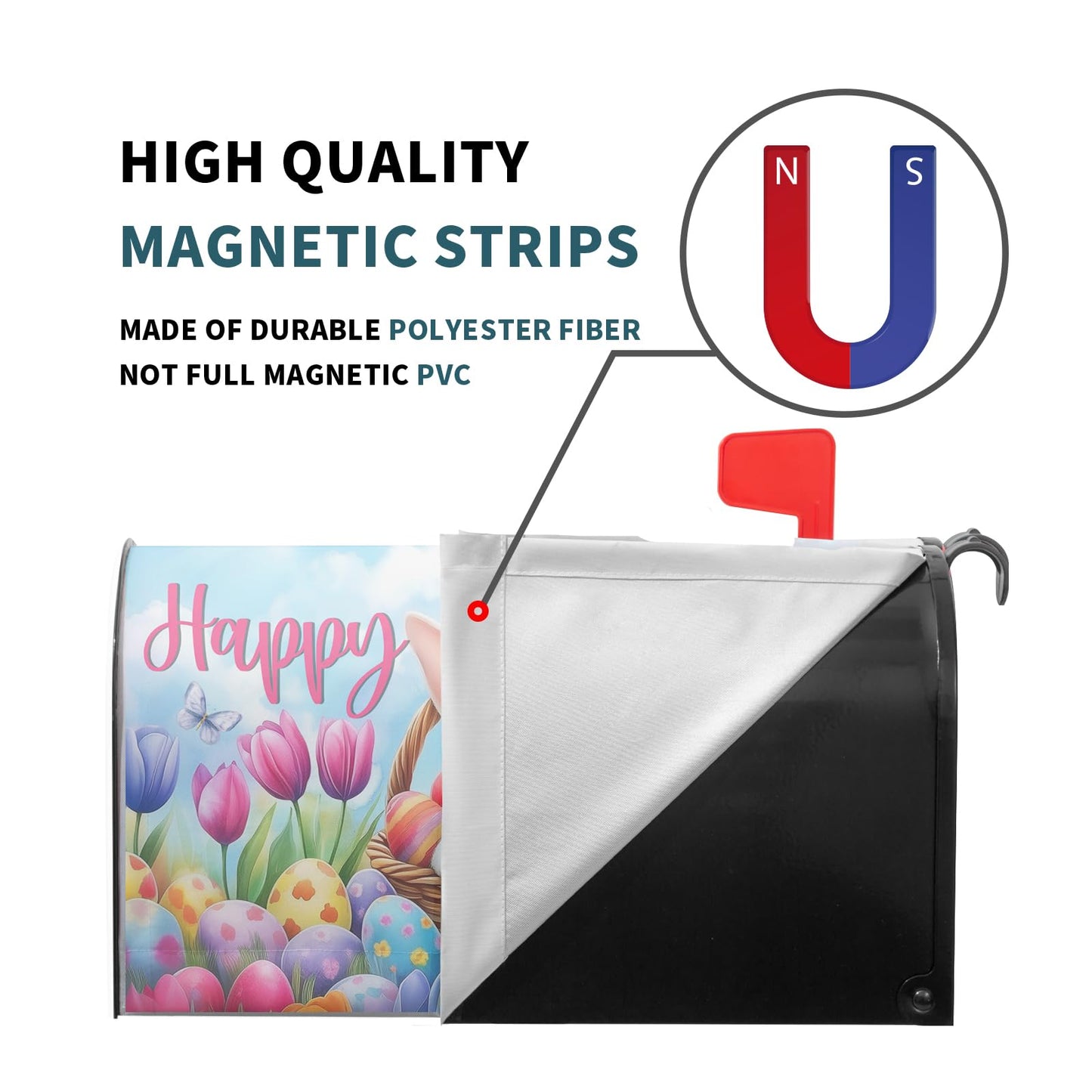 Happy Easter Welcome Mailbox Cover Magnetic Standard Size 25"x21" Cute Bunny Rabbit Eggs Decorative Post Letter Box Wrap Farmhouse Spring Easter for Garden Yard Outdoor Easter Mailbox Decoration