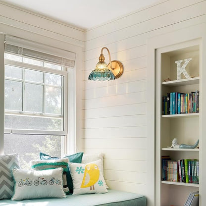 Vintage Wall Sconce Yellow and Blue Gradient Wall Light Bedside Wall Lamp Matte Brass Bedroom Light Fixtures in Door Lighting Fixture for Living Room Hallway Corridor