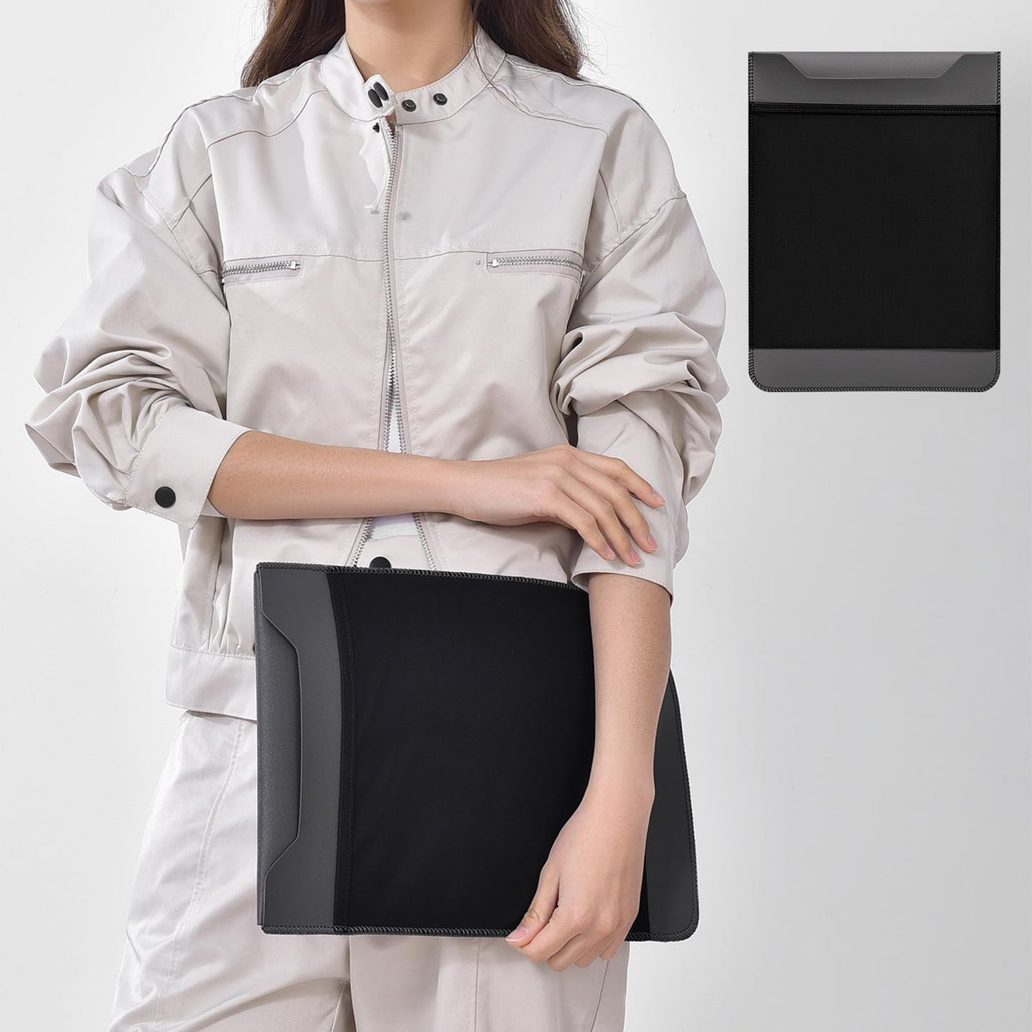 Slim PU Leather 13 13.6 Inch Laptop Sleeve Protective Case with Mouse Pad for MacBook Air/Pro 13 M4/M3/M2/M1 HP Lenovo Dell Asus Samsung Briefcase Carrying Laptop Bag (Black&Gray, 13 inch)