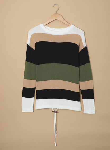 Dokotoo Womens Sweaters Striped Fall Winter Outfits 2025 Crewneck Drawstring Color Block Fashion Clothing