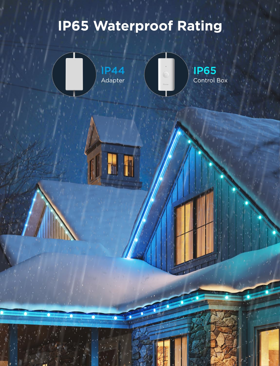 Govee Outdoor LED Strip Lights, 45 RGBIC LED Lights 50FT String Lights with 65 Scene Modes, Halloween Decoration Work with Alexa, Google, APP Control, IP65 Waterproof