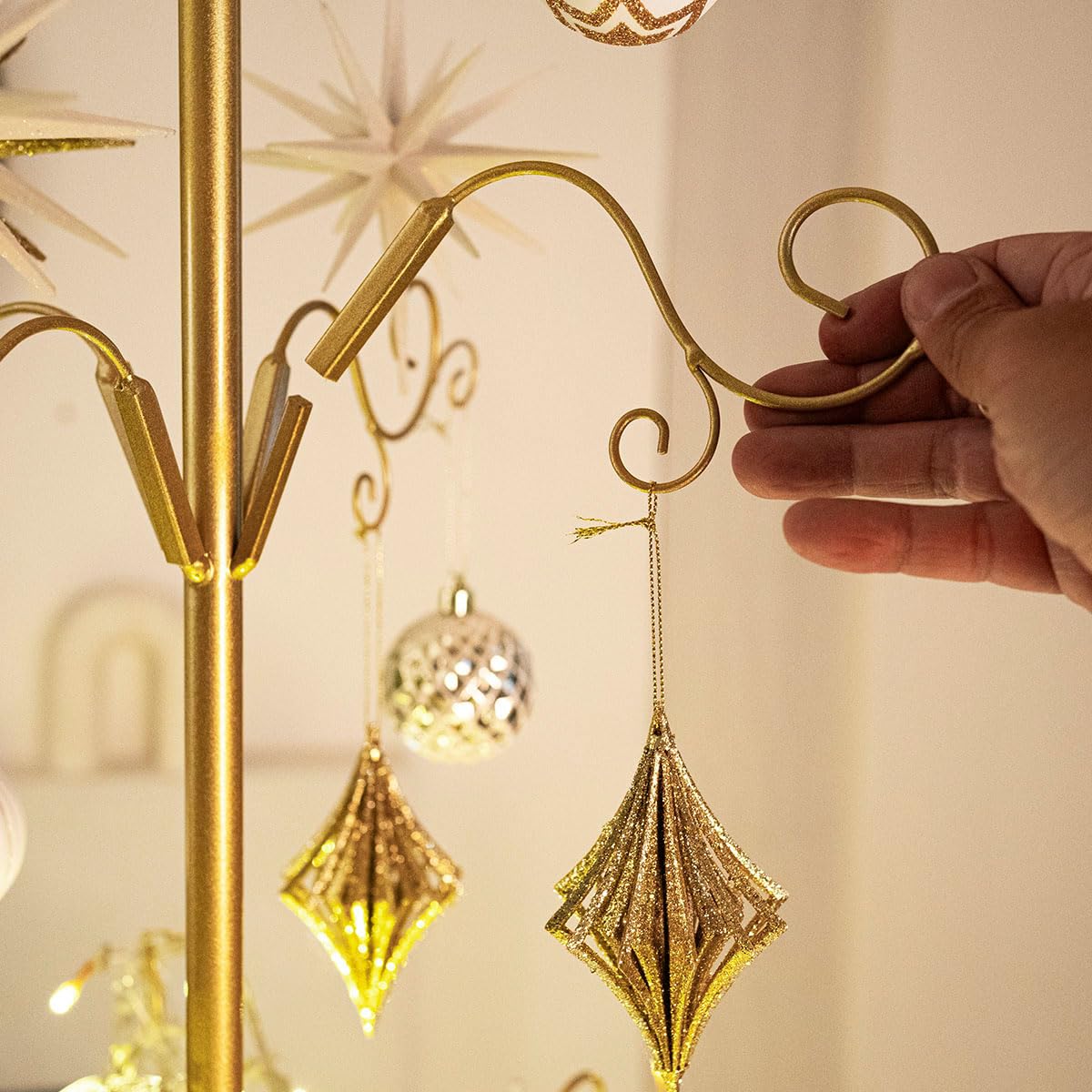 Barton 6.4ft Wrought Iron Ornament Display Christmas Hooks for Ornaments Small Craft Items Tree Easy Assembly and Stand - Gold