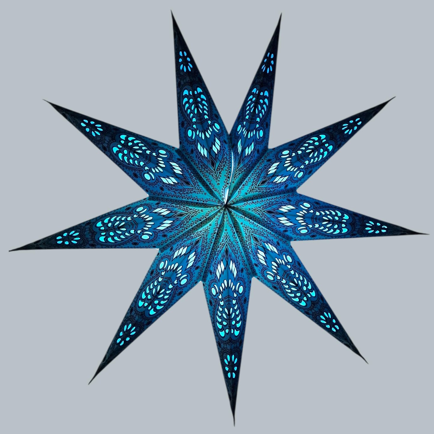 YEPSIO Lantern Lampshade 9 Pointed Paper Star Light Shades Large 60cm Star Hanging Decorations for Christmas Wedding Home Decoration Birthday Party (Blue)
