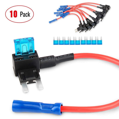 Nilight - 50034R 10 Pack 12V Car Add-A-Circuit Fuse Tap Adapter Mini Atm Apm Blade Fuse Holder with 120 PCS Mini Blade Fuse Assortment Kit (5, 7.5, 10, 15, 20, 25, 30) AMP for Cars,Trucks,Boats
