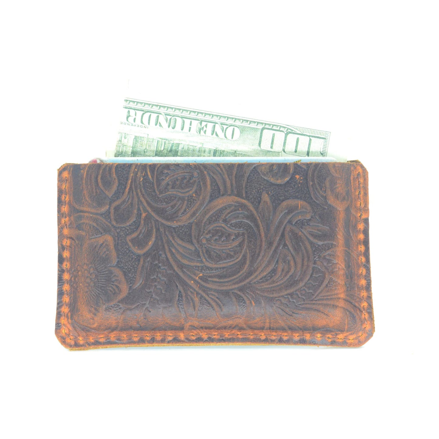 JJNUSA Handmade Leather Business Card Case Holder for Men & Women Minimalist Leather Wallet Card Holder Distressed Gifts Flower brown