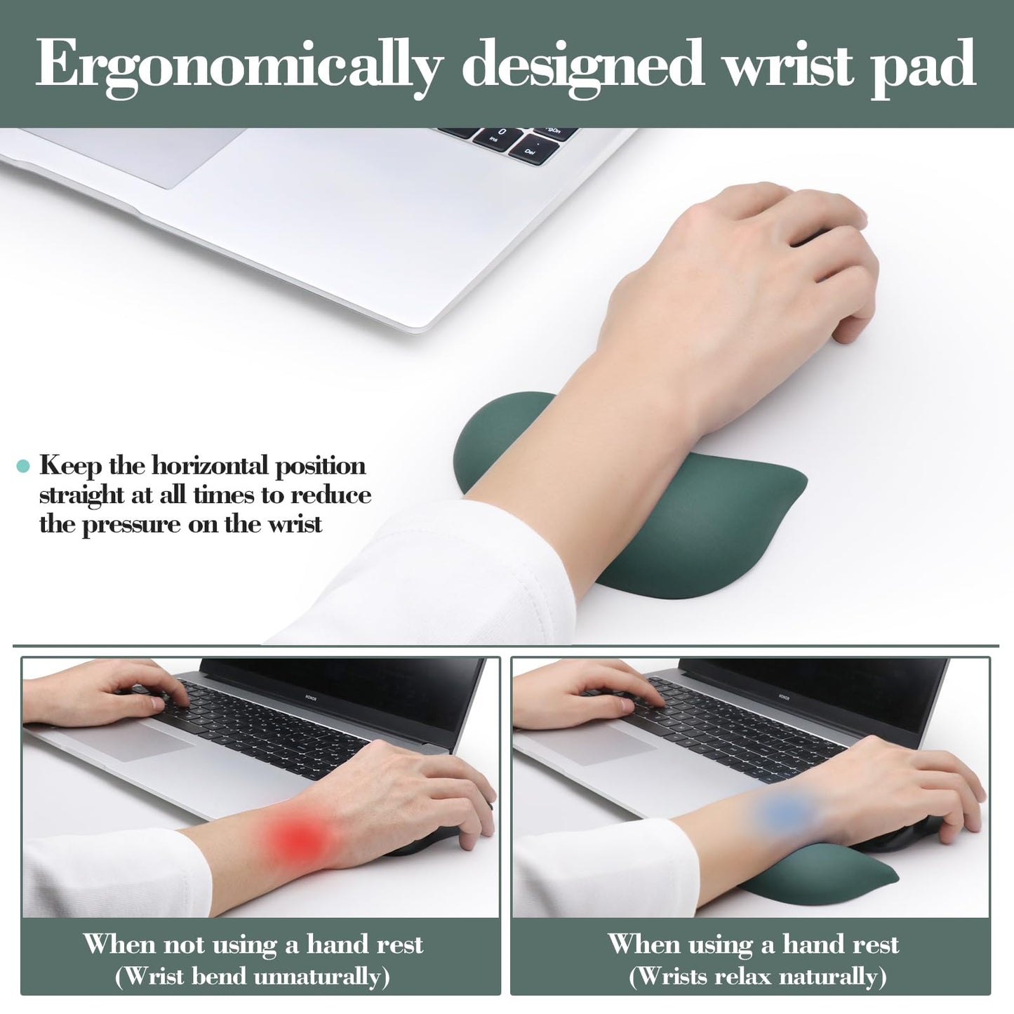 Wrist Rest for Keyboard and Mouse Pad, Ergonomic Memory Foam Keyboard Wrist Rest Set, Luxe Leather, Non-Slip Desk Accessories for Office and Home (Green)