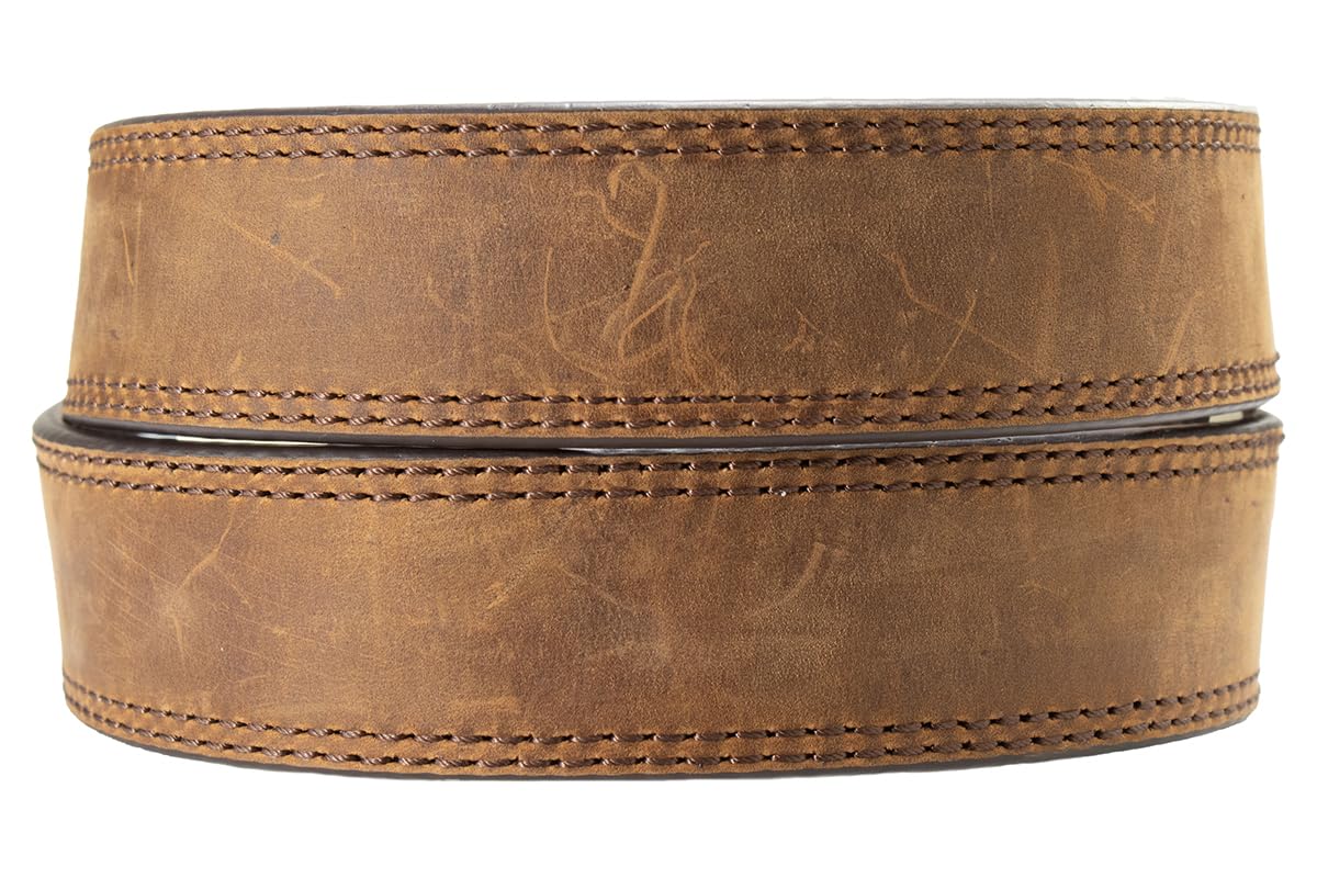 ARIAT Men's Double-Stitch Perforated Leather Belt with Roller Buckle, Brown, 32