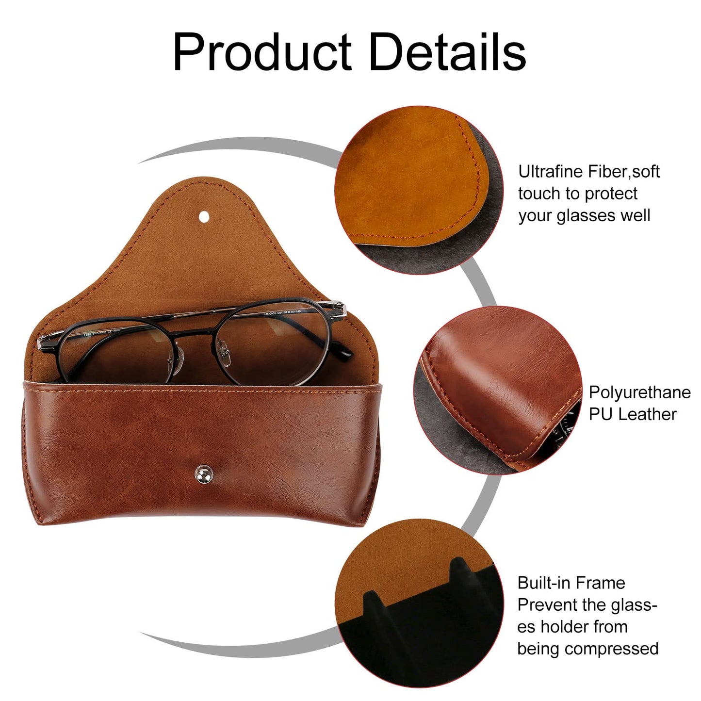 LogHog Portable Leather Glasses Case, Flexible Reading Eyeglass Pouch Slim Case for Women Men Horizontal Sunglasses Case