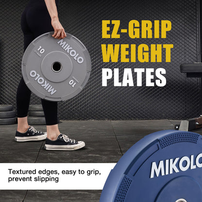 Mikolo Olympic Bumper Plates & Barbell Plates 2-Inch Weight Plate Set - Steel Insert, Low-Bounce & Quiet for Home Gym Strength Training (35+45LB Set)