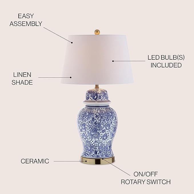 JONATHAN Y JYL3008A Ellis 29.5" Ceramic LED Table Lamp Traditional Bedside Desk Nightstand Lamp for Bedroom Living Room Office College Bookcase LED Bulb Included, Blue/White