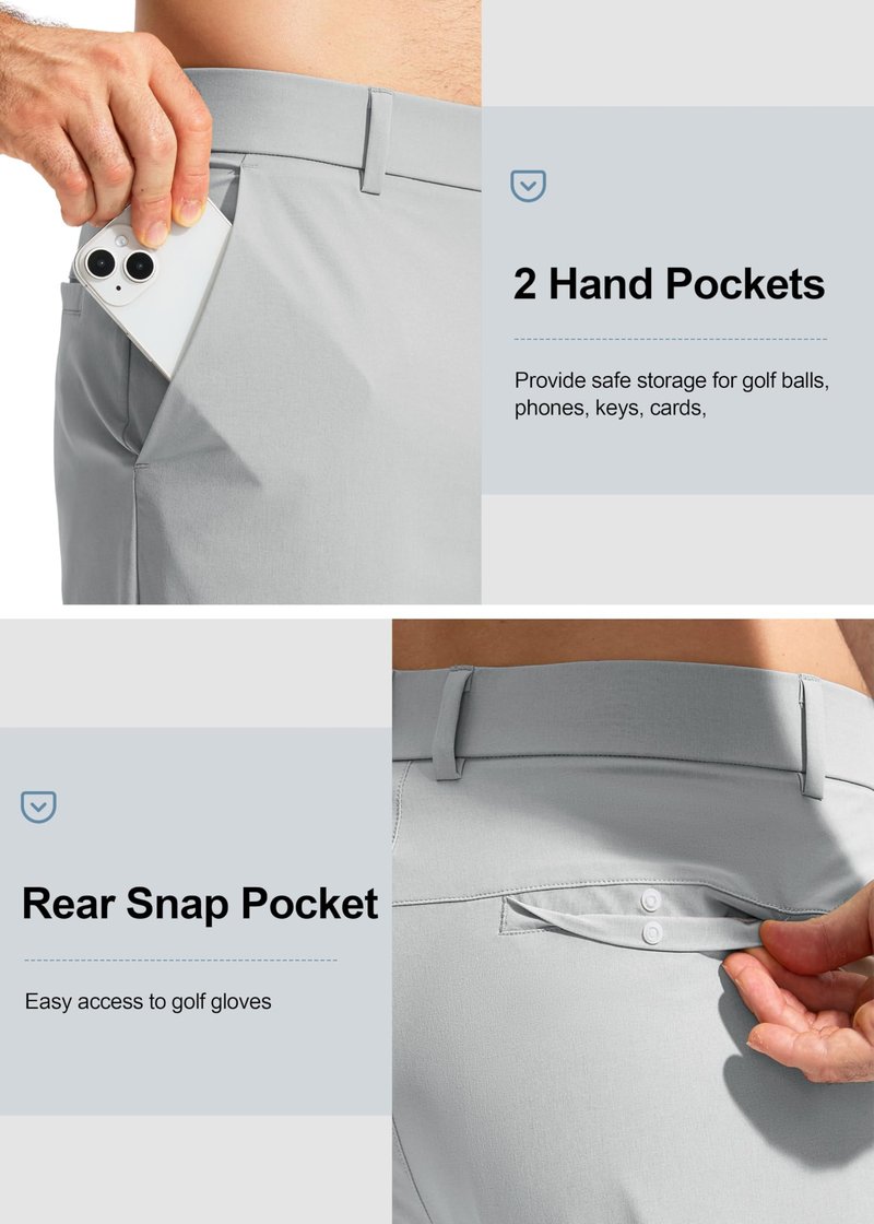 Pudolla Men's Golf Pants Work Dress Comfy Pants Casual Slacks Trousers with Pockets(Bright Gray 42Wx34L)