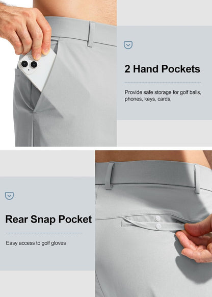 Pudolla Men's Golf Pants Work Dress Comfy Pants Casual Slacks Trousers with Pockets(Bright Gray 42Wx34L)