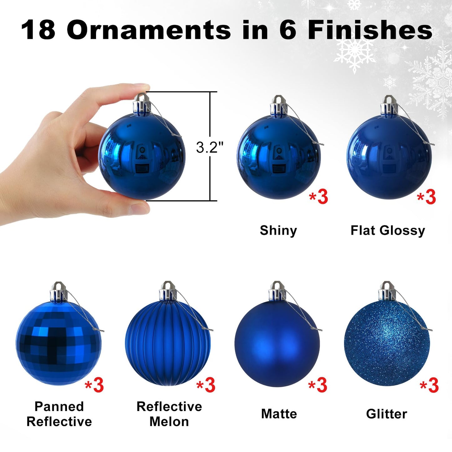 Royal Blue 3.2" Large Christmas Balls - Christmas Tree Decoration Ornaments Shatterproof Hanging Balls for Birthday Halloween Holiday Wedding Decorations Set of 18pcs