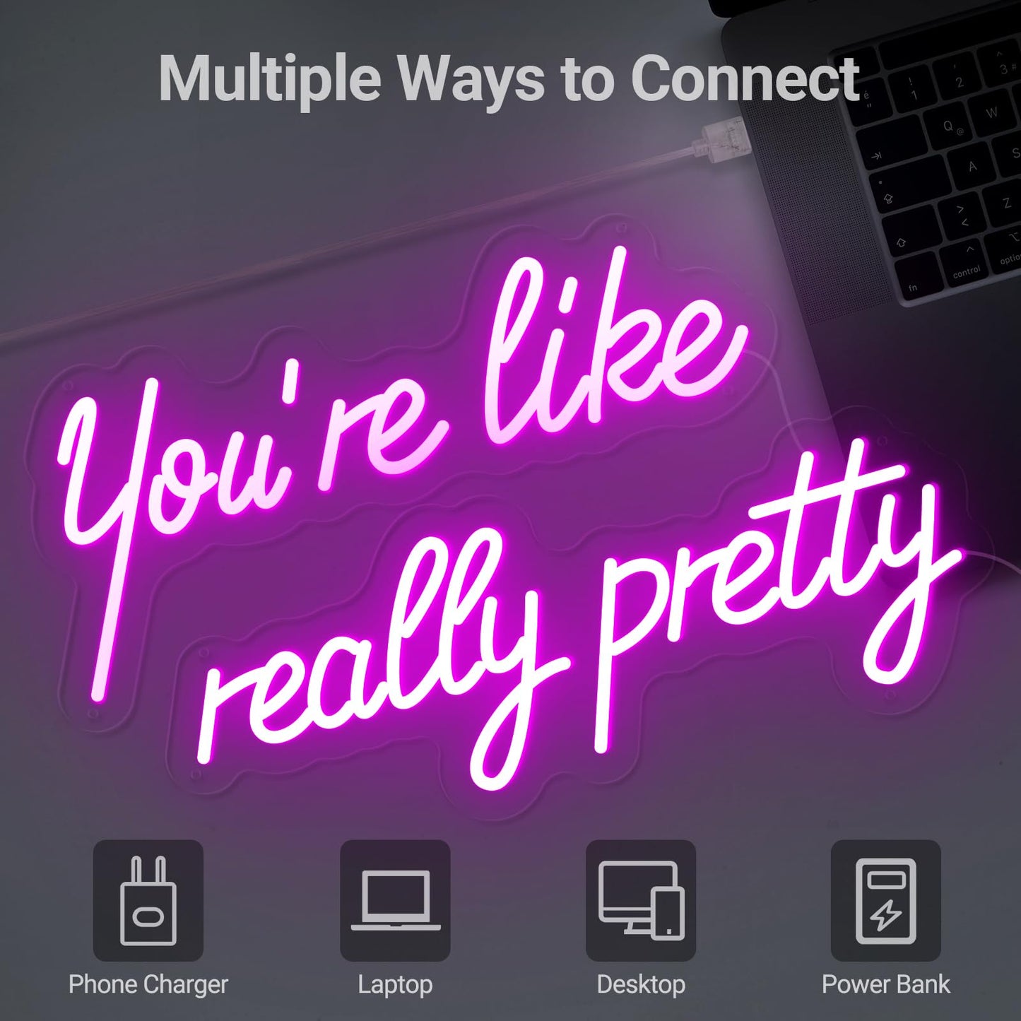 You're Like Really Pretty Neon Sign, Pink Handmade You're Like Really Pretty Led Neon Light Timer Dimmer for Wedding, Girls Room Bachelorette Party Home Dorm Bedroom Birthday Christmas Gift - 15.6''