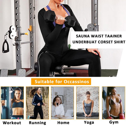 Sauna Suit Shirt for Women Weight Loss Sweat Waist Trainer Plus Size Vest Workout Compression Tank Top Body Shaper with Zipper XXL