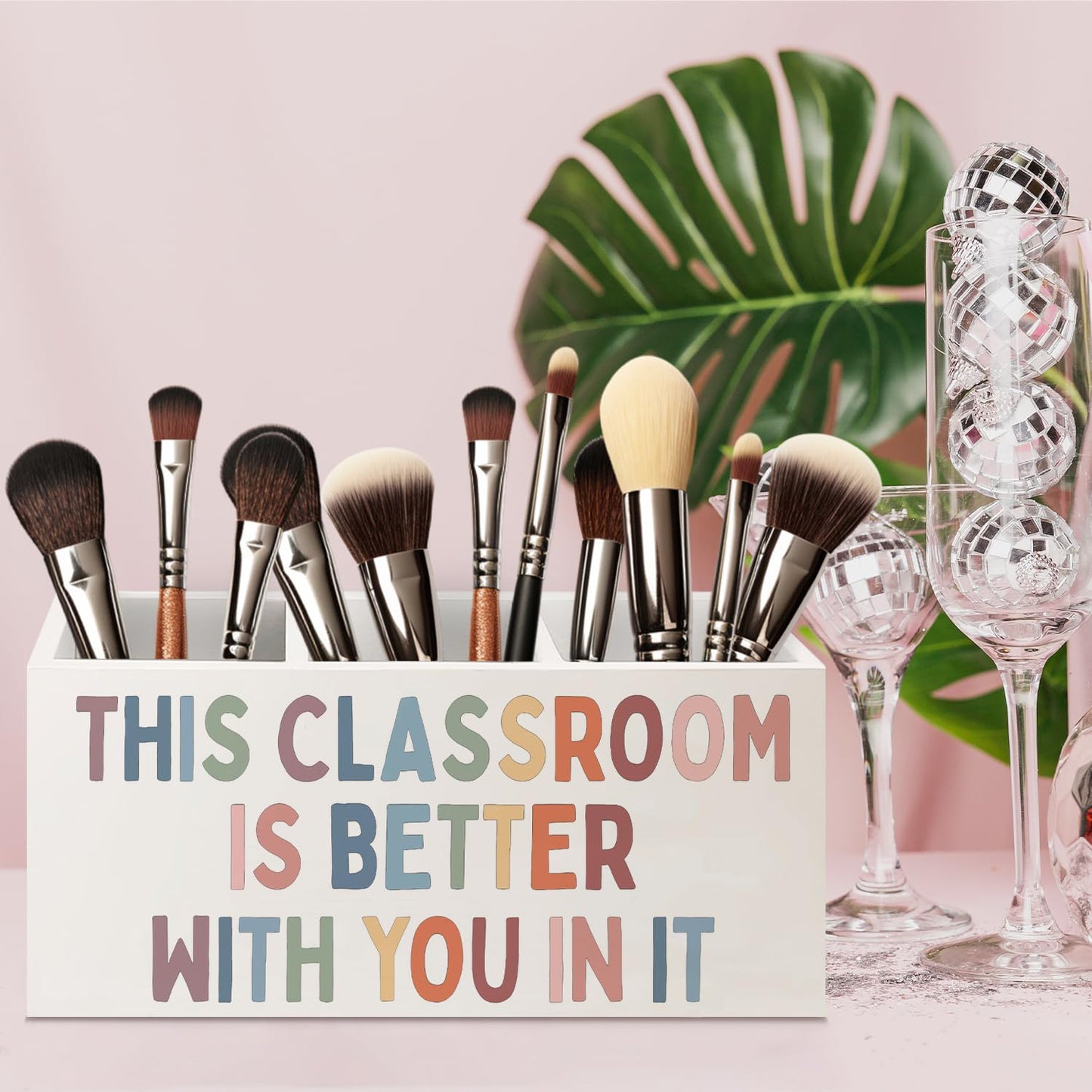 URLLUAE Classroom Decor Wooden Pen Pencil Holder for Teacher Desk Accessories, Back to School Supplies for Students College Teachers First Day of School, This Classroom Is Better with You in It