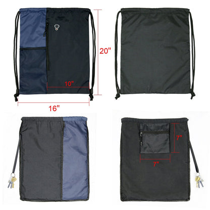 BeeGreen Drawstring Backpack Sports Gym Bag for Women Men Large Cinch Sackpack with 2 Zipper Pockets and Water Bottle Mesh Pockets Black Navy