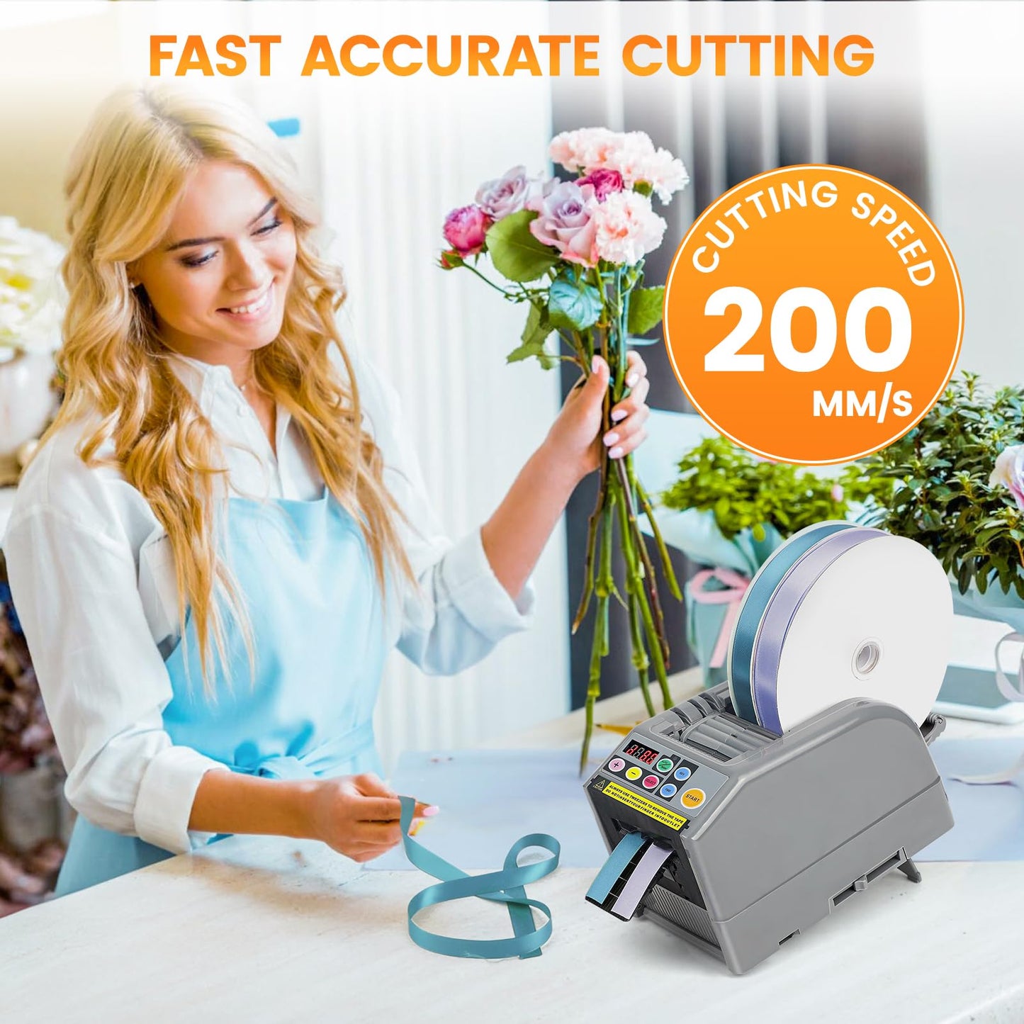 Ribbon Cutting Machine, Automatic Tape Dispenser, 999mm Precision Cut, Ideal for Shipping, Schools, Restaurants, Business & Home