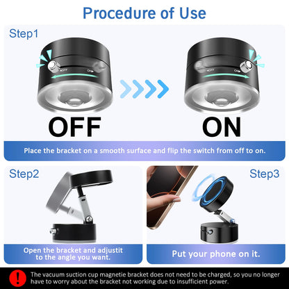 Vacuum Magnetic Car Phone Holder,360° Magnetic Suction Cup Phone Mount,Foldable Strong Magnetic Cell Phone Holder Stand for Car/Gym/Mirror/Kitchen/Smooth Surface,for Mag Safe for All Smartphones