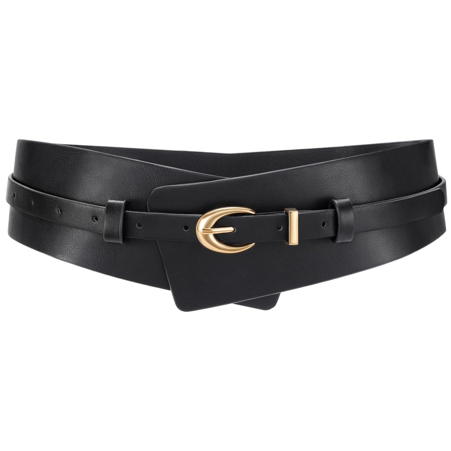 WHIPPY Women Wide Leather Belt Fashion Ladies Dress Belt 2-in-1 Waistband with Skinny Belt for Dress Suits, Black, M