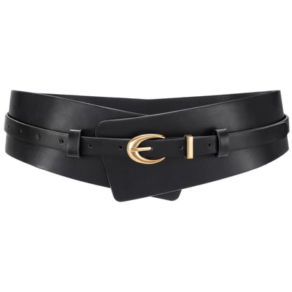 WHIPPY Women Wide Leather Belt Fashion Ladies Dress Belt 2-in-1 Waistband with Skinny Belt for Dress Suits, Black, M
