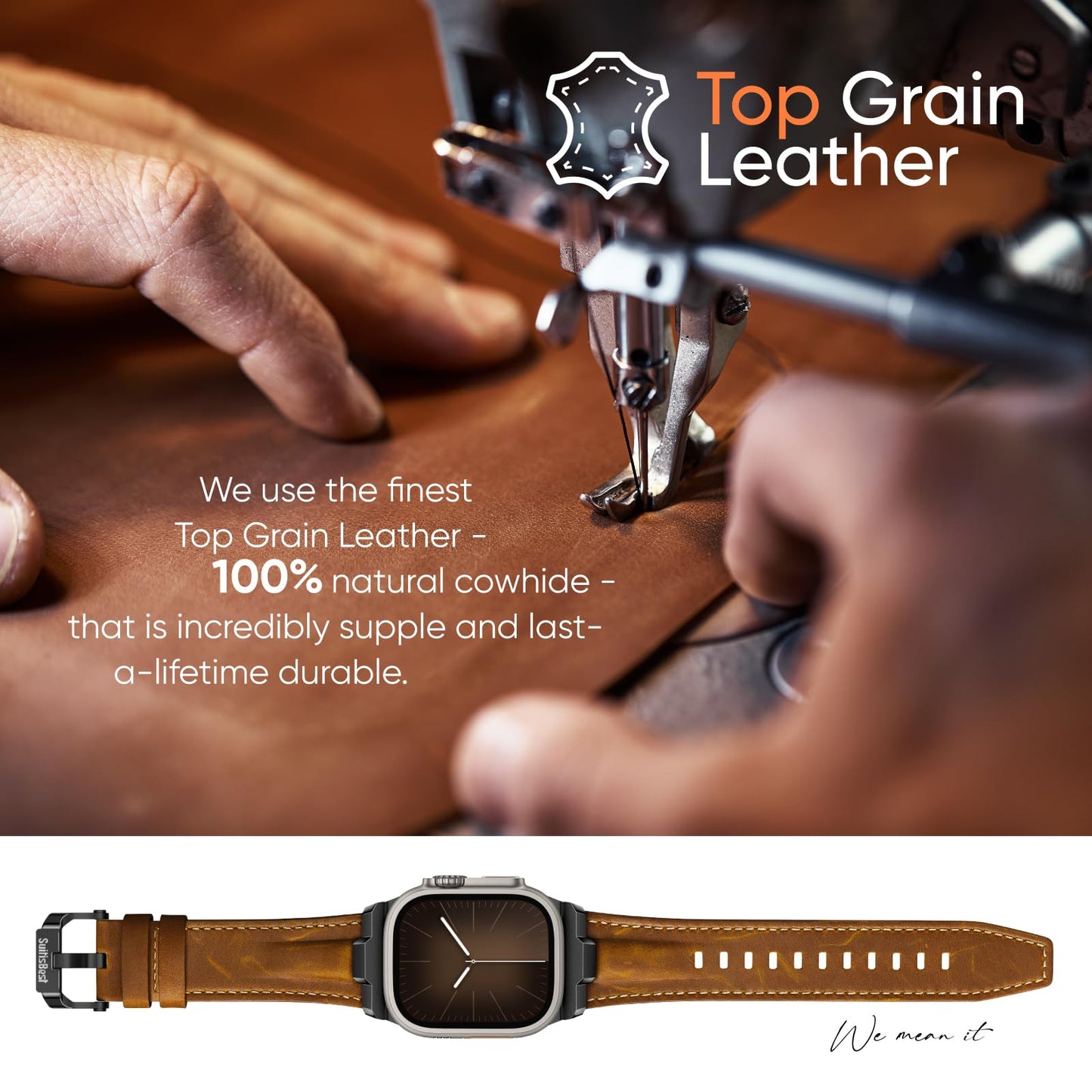 Suitisbest Leather Bands Compatible for Apple Watch Ultra Band 49mm 46mm 45mm 44mm 42mm, Genuine Leather Replacement Strap for iWatch Series 11 10 9 8 7 6 5 4 3 2 1, SE 3 2 1, Ultra 3 2 1