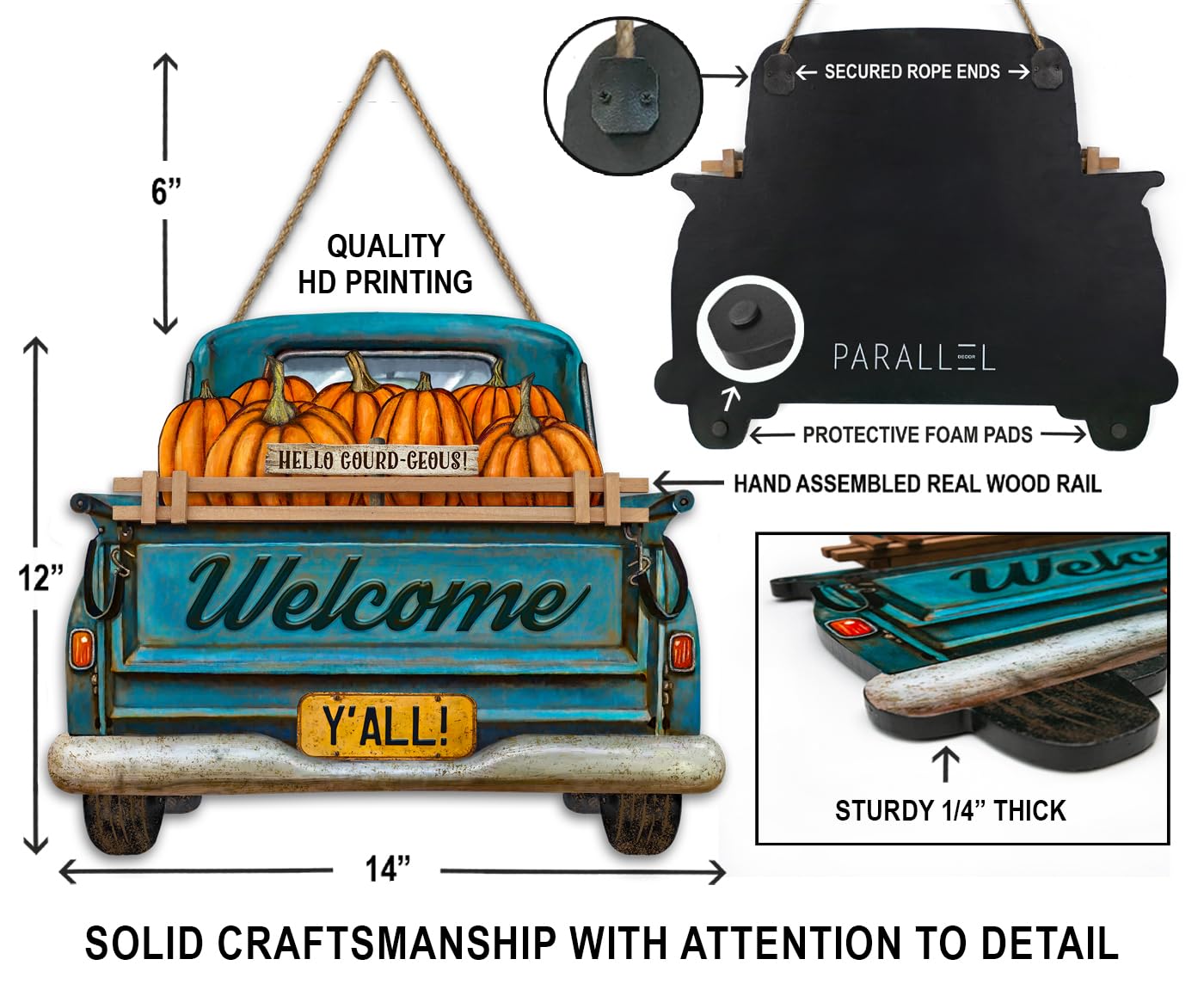 Interchangeable Welcome Sign for Front Door Blue Farmhouse Truck Decor Hanging Sign with 11 Interchangeable Seasonal and Holiday Decor Signs 12x14 in. (Blue Farmhouse Truck)