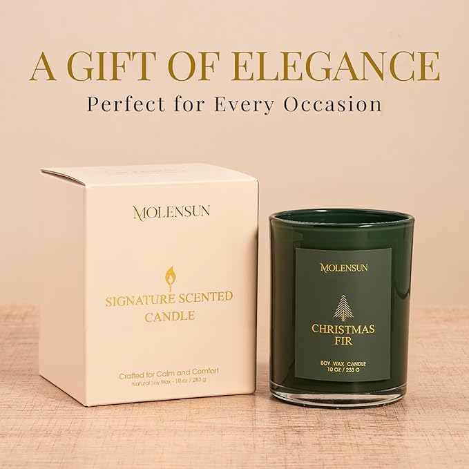 Christmas Fir Candle, 10oz Soy Scented Candle for Home, Christmas Birthday & Holiday Gifts for Women & Men, Long Lasting 50+ Hour Clean Non-Toxic Burn, Elegant Winter & Christmas Festive Home Decor