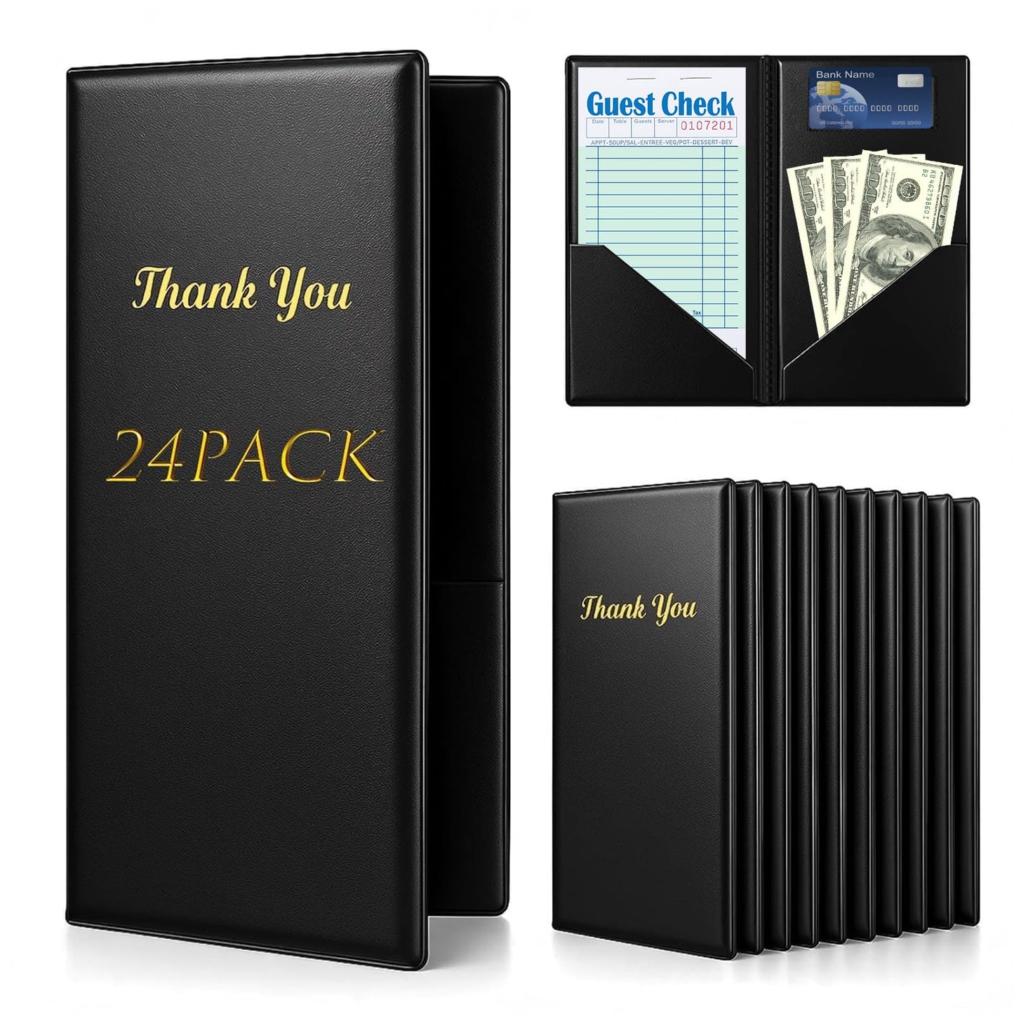 24Pcs Server Books for Waitress, PVC Waiter Book Guest Check Holder Check Presenters for Restaurants