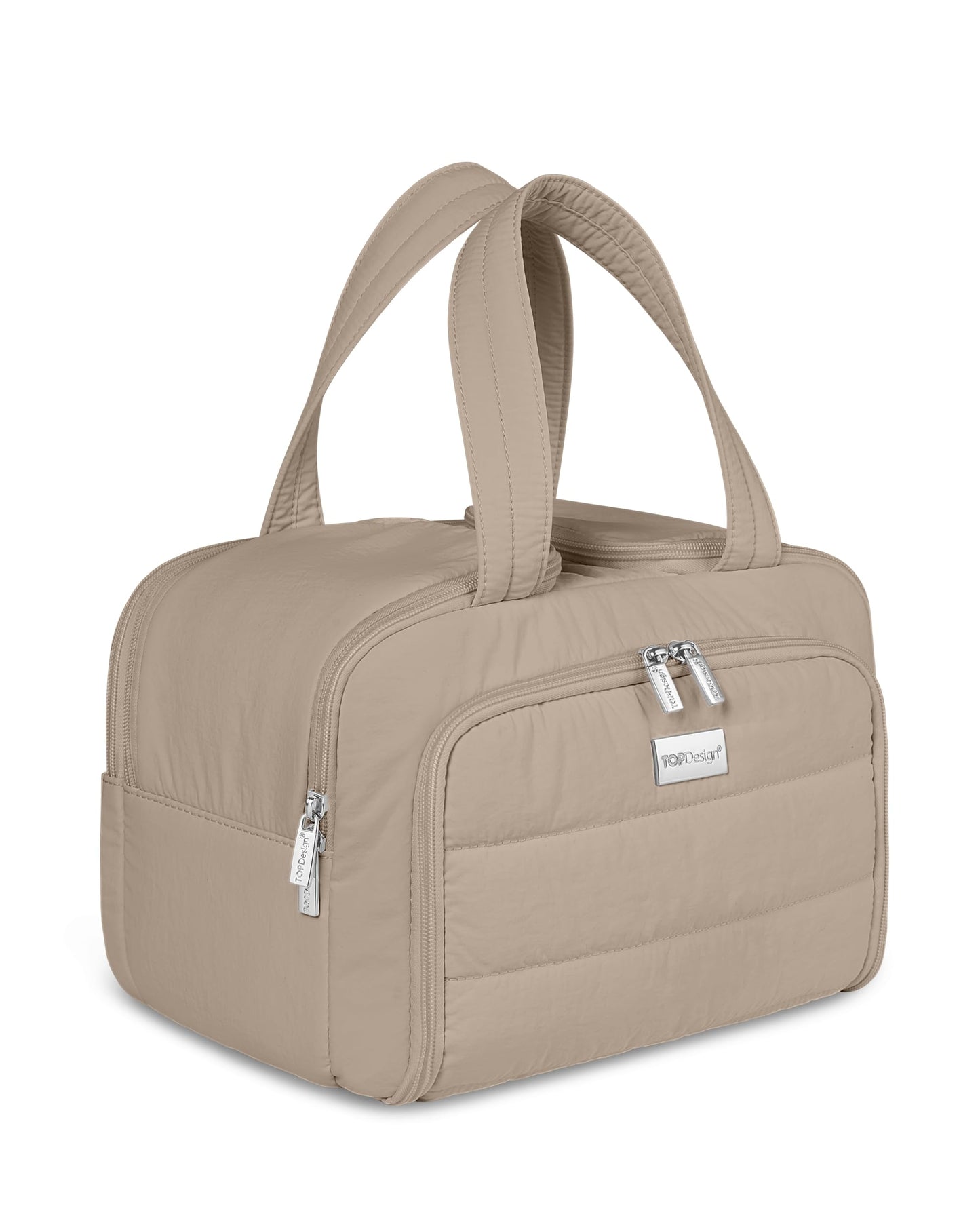 TOPDesign Travel Toiletry Bag for Women, Puffer Large Toiletry Bag, Lightweight Cosmetic Makeup Organizer with Handle for Traveling, Accessories, Essentials, Toiletries (Camel)